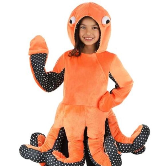 Orange Octopus Costume Kids Size M Tunic w Tentacles Hood Sea Creature HALLOWEEN - Picture 1 of 5